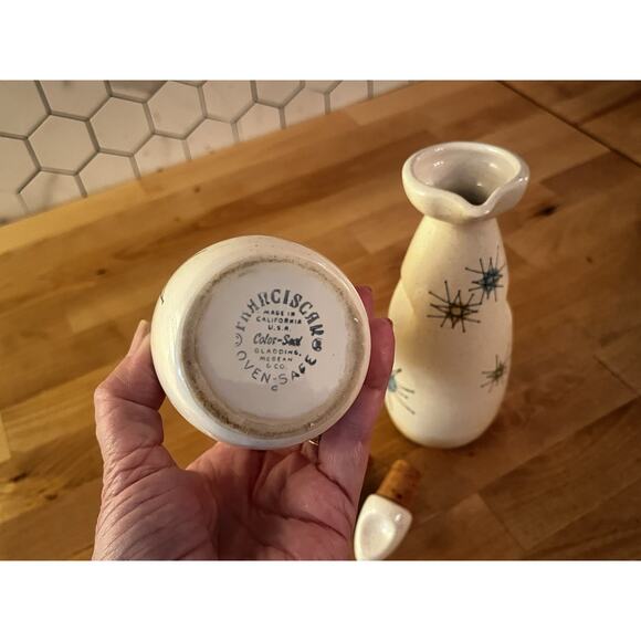 Franciscan Atomic Starburst Oil & Vinegar Cruets with Stoppers Vintage Rare - Picture 5 of 8